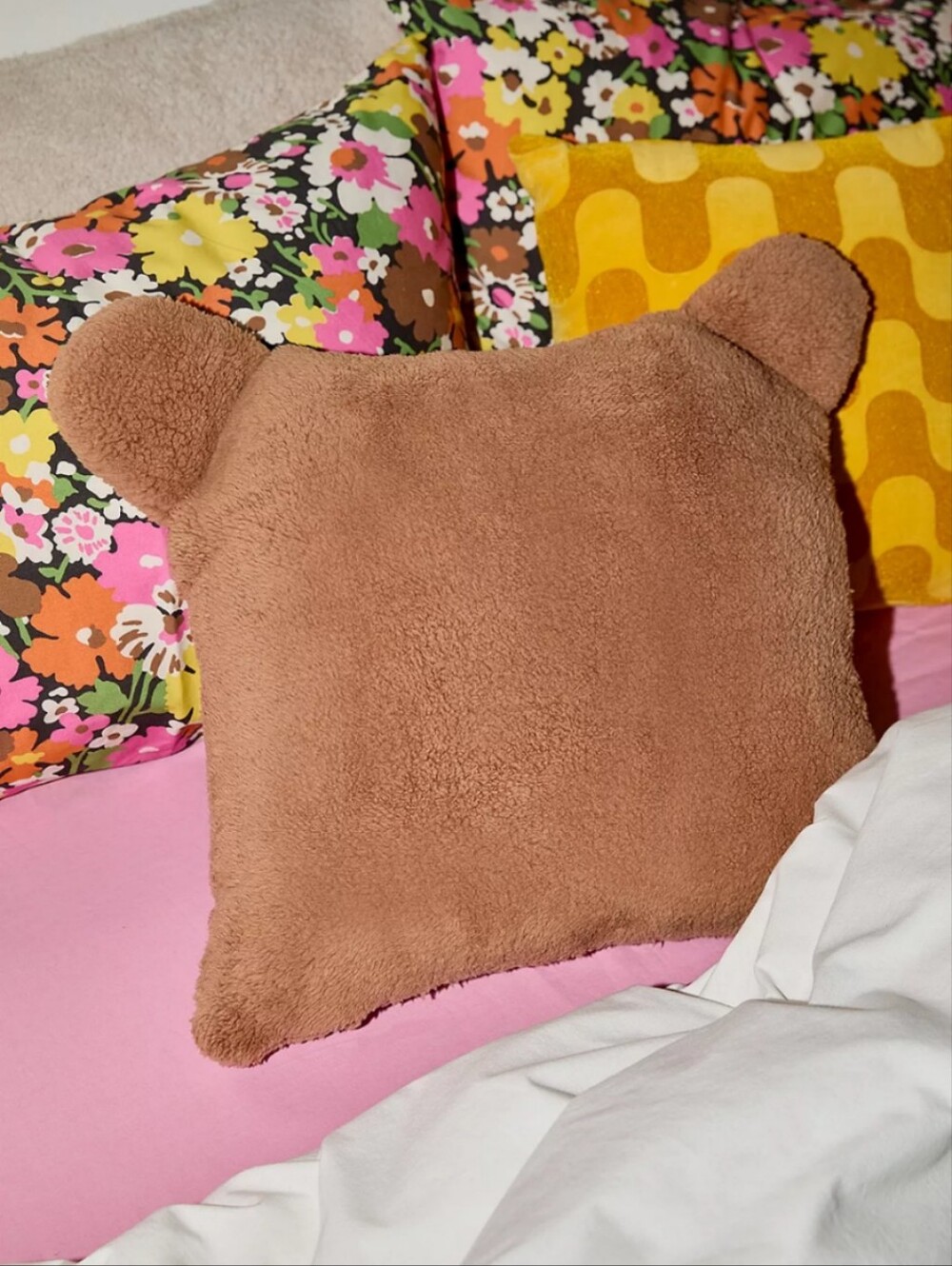 Urban Outfitters NEW Large Cozy Teddy Ear Fleece Throw Pillow/Cushion in Brown